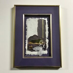 Donna Beaubien Mixed Media Collage Art Purple Gold Framed 16 x 12 BohoShadowbox